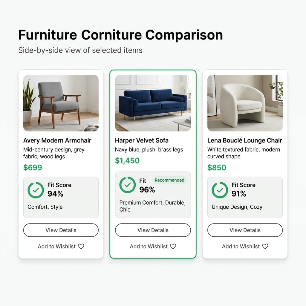 Product comparison interface with fit scores